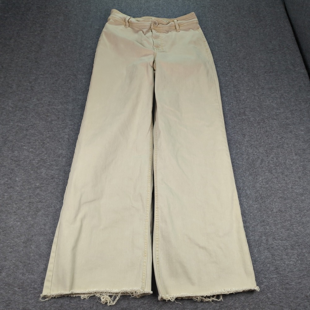 Oat Jeans Womens 29 Khaki Brown Wide Leg Frayed Relaxed High Rise Baggy